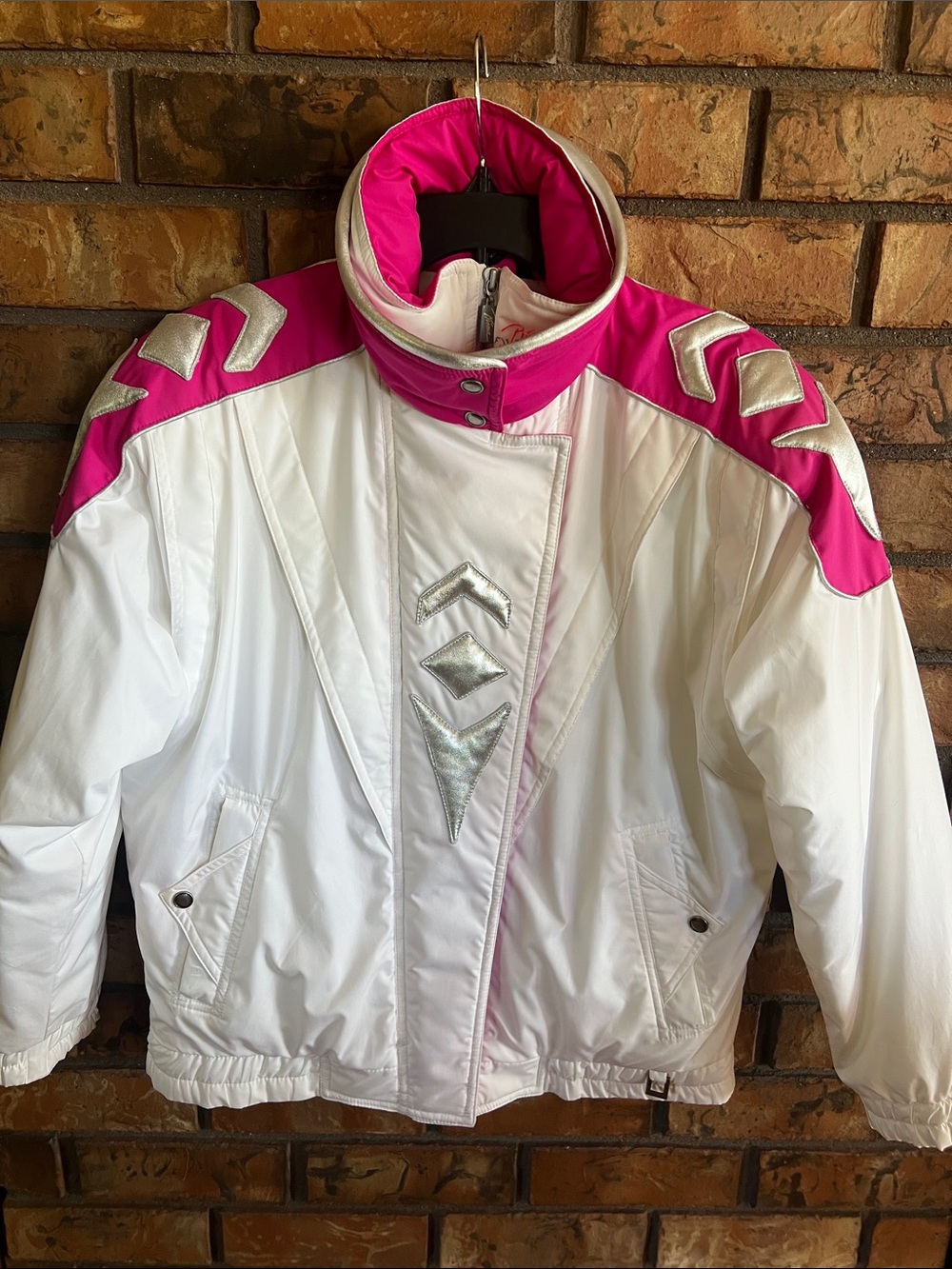 Vintage Bright White, Hot Pink & Silver Ski Jacket by Prima Futurski-circa 1990